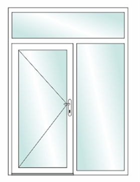 Deur met zijpaneel en bovenlicht
Vulling naar uw keuze glas, paneel of deurpaneel